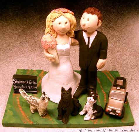 Wedding Cake Topper with pet cats, and his jeep