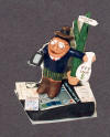 Corporate Figurine of accountant in kilt on calculator w/$ bag and arizona cactus.