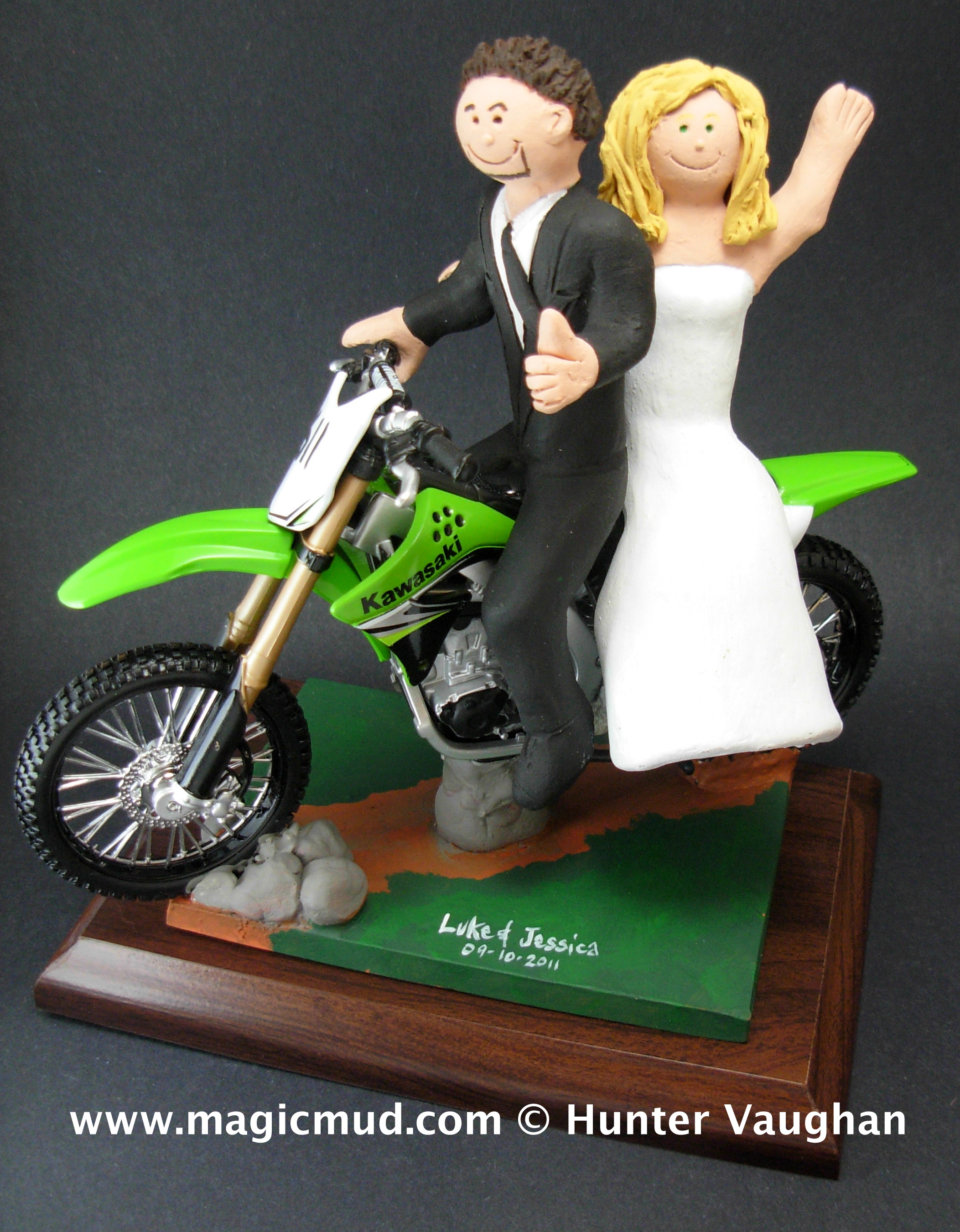 Kawasaki Dirt Bike Wedding Cake Topper