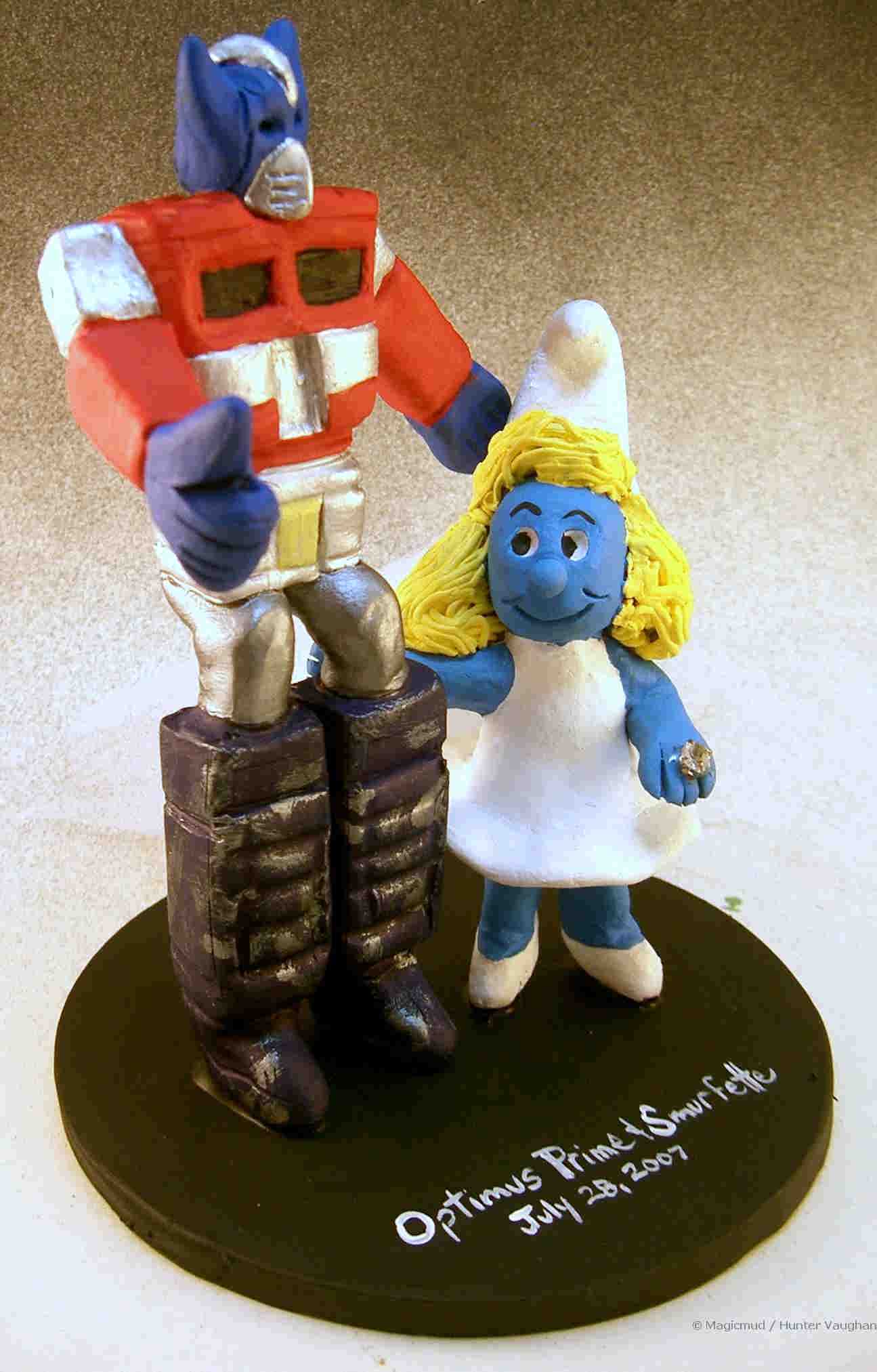 Transformer Weds Smurf Wedding Cake Topper
