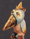 close up of head of bird sculpture