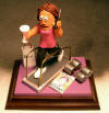 custom clay figurine of Her on a treadmill with cel phone, wine glass, weights, shopping bags....a unique gift idea