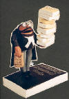 Figurine for Attorney, balancing his law books and lunch.