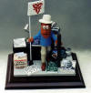 Retirement figurine with his corporate flag, golf bag, case of wine, "faux" magazine with his picture on it and other personalizations