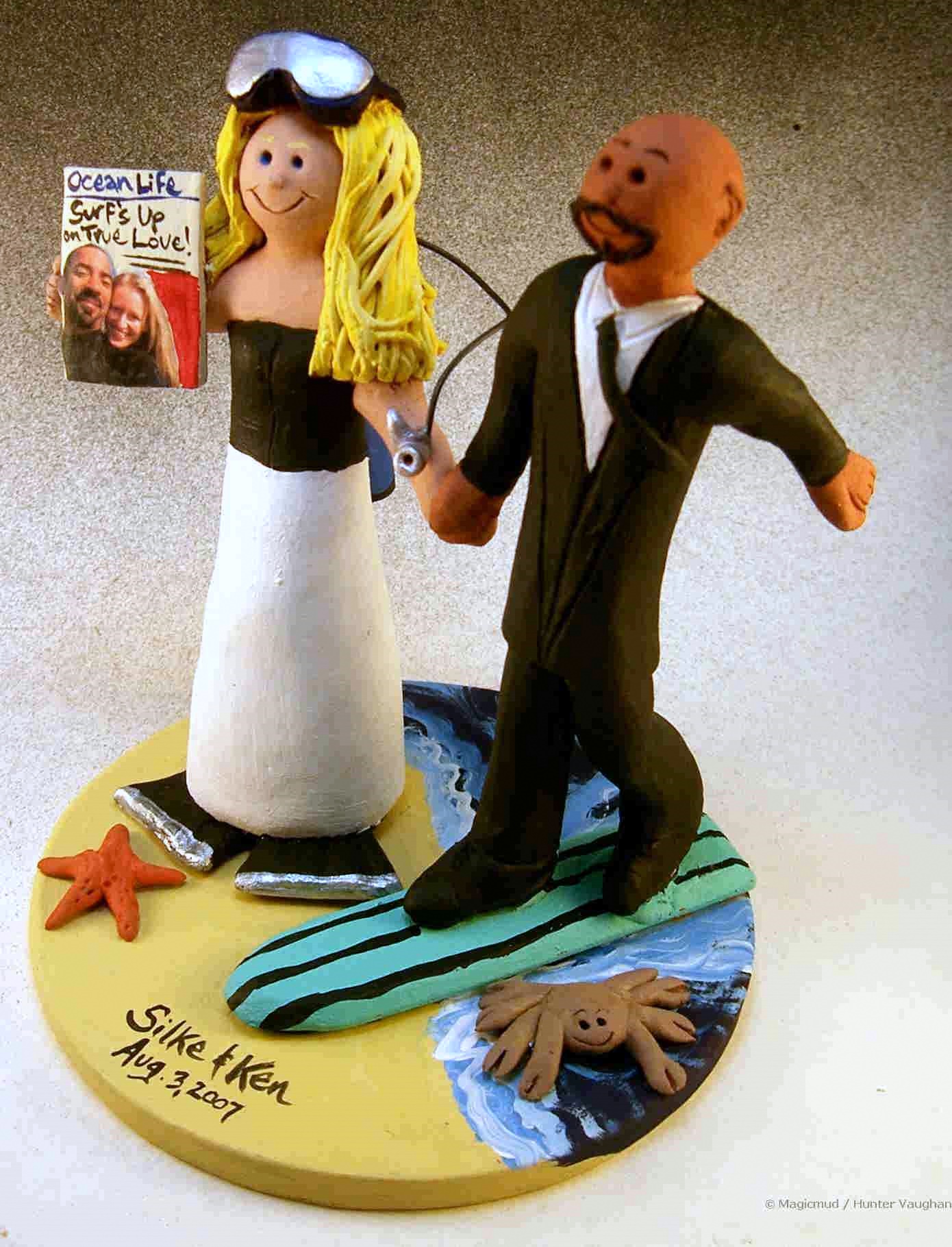 Scuba Diver weds Surfer Wedding Cake Topper