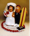Humorous Wedding cake topper made to order...Surfer Groom marries Artistic Bride