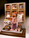 custom made figurine for Mom's 80th birthday, surrounded by family photos, by her stove, on the phone 